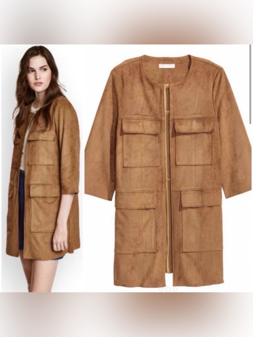 H&M Studio Faux Suede Long Kimono Coat Size 2